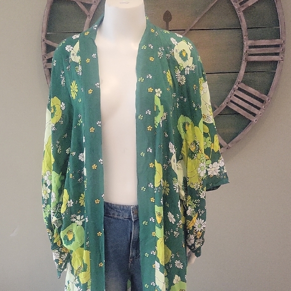 Free People Green Floral Maxi Kimono/Robe In Jungle Combo - Picture 4 of 15